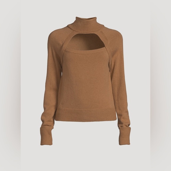 NWT PAIGE Designer Brown Camel Cherise Keyhole Turtleneck Sweater Size Medium - Picture 5 of 11